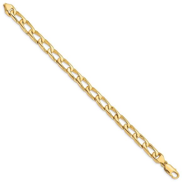 Men's 14k Yellow Gold, 8.5mm Solid Open Link Chain Bracelet, 8 Inch - Picture 2 of 4